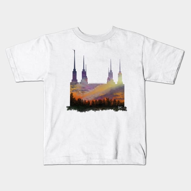 Washington DC Temple Morning Sky Silhouette Kids T-Shirt by DSCarts